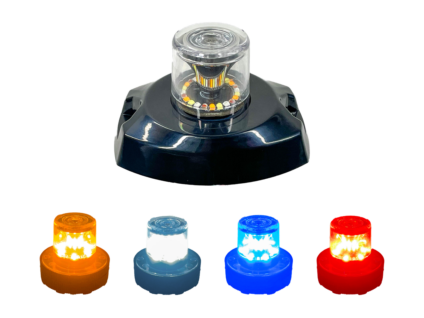 Multi Color [Amber+White+Blue+Red] 360 Degree High Intensity Grille Grill Hideaway Emergency Warning Strobe Police Light Internal Flasher/Driver & Surface Mount Flange included
