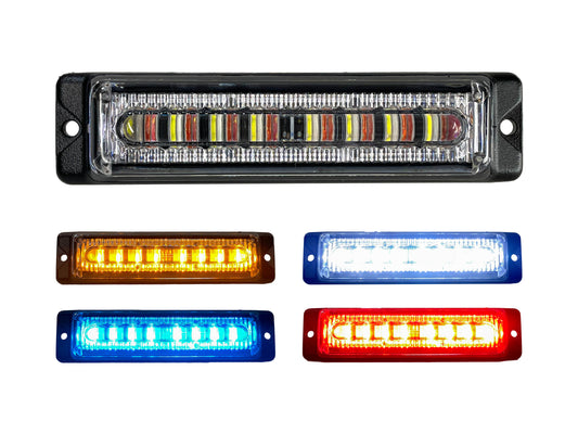Slim Multi Color [Amber+White+Blue+Red] Surface Mount & Grille Grill Emergency Warning Strobe Police Light Head Internal Flasher Waterproof
